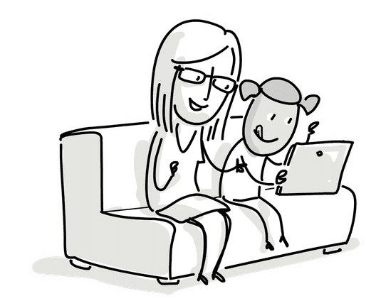 Gemeinsam in der Praxis: Therapeutin und Kind am Tablet